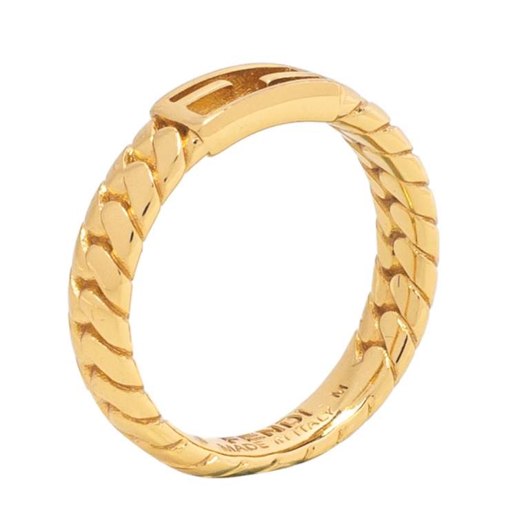 Pre Owned Fendi Bagutte Gold Tone Band Ring M