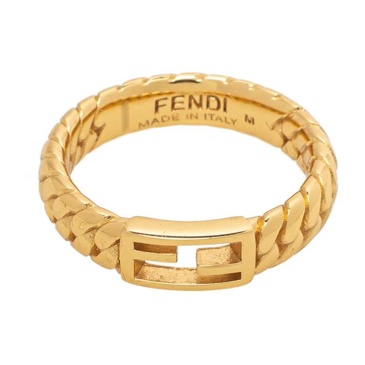 Pre Owned Fendi Bagutte Gold Tone Band Ring M
