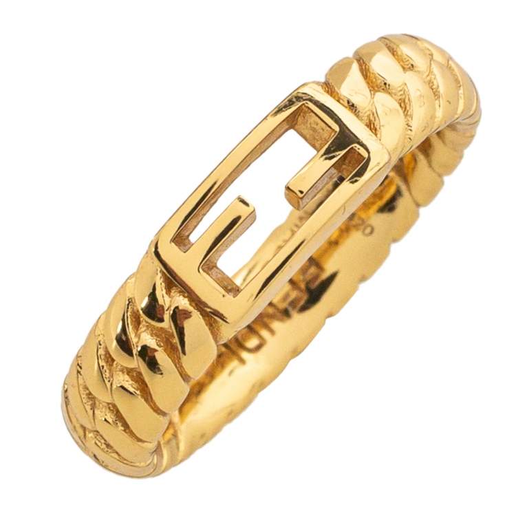 Pre Owned Fendi Bagutte Gold Tone Band Ring M