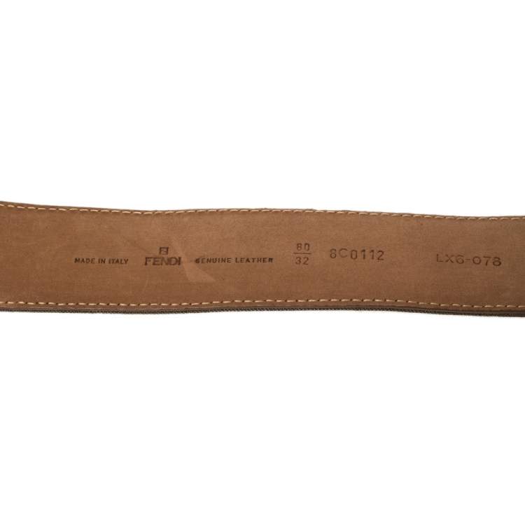 Pre Owned Fendi Brown Zucca Canvas FF Logo Belt 80CM