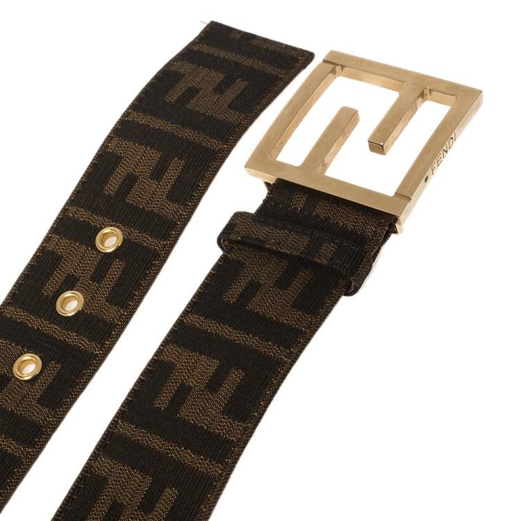 Pre Owned Fendi Brown Zucca Canvas FF Logo Belt 80CM