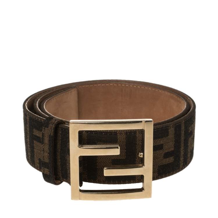 Pre Owned Fendi Brown Zucca Canvas FF Logo Belt 80CM