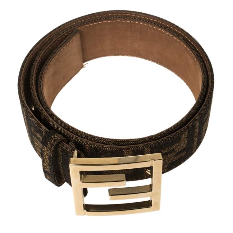 Pre Owned Fendi Brown Zucca Canvas FF Logo Belt 80CM