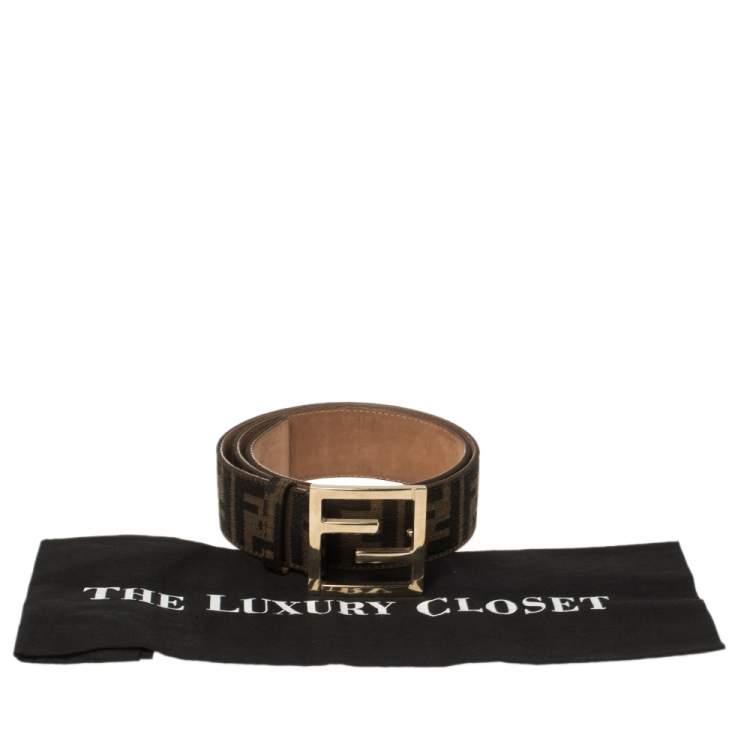 Pre Owned Fendi Brown Zucca Canvas FF Logo Belt 80CM