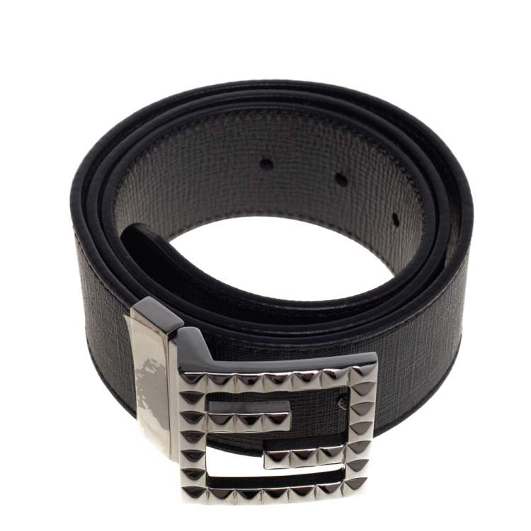 Pre Owned Fendi Grey Zucca Coated Canvas FF Buckle Reversible Belt 90CM 