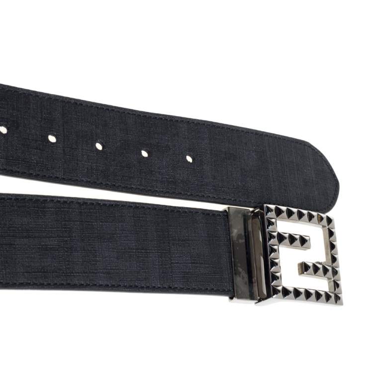 Pre Owned Fendi Grey Zucca Coated Canvas FF Buckle Reversible Belt 90CM 