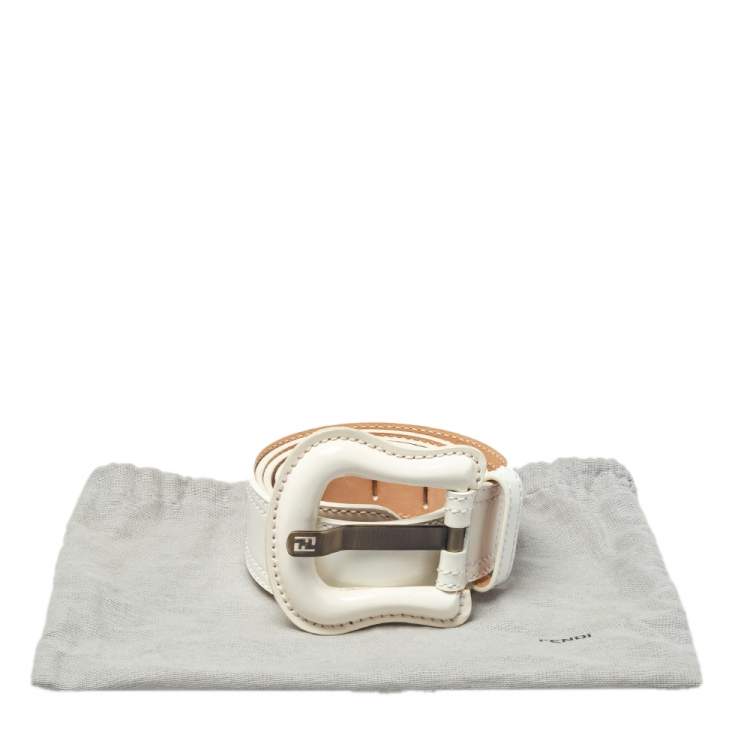 Pre Owned Fendi White Patent Leather Waist B Buckle Belt 95 CM