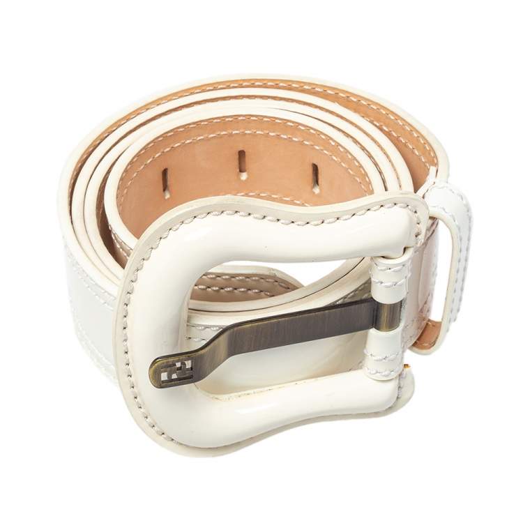 Pre Owned Fendi White Patent Leather Waist B Buckle Belt 95 CM