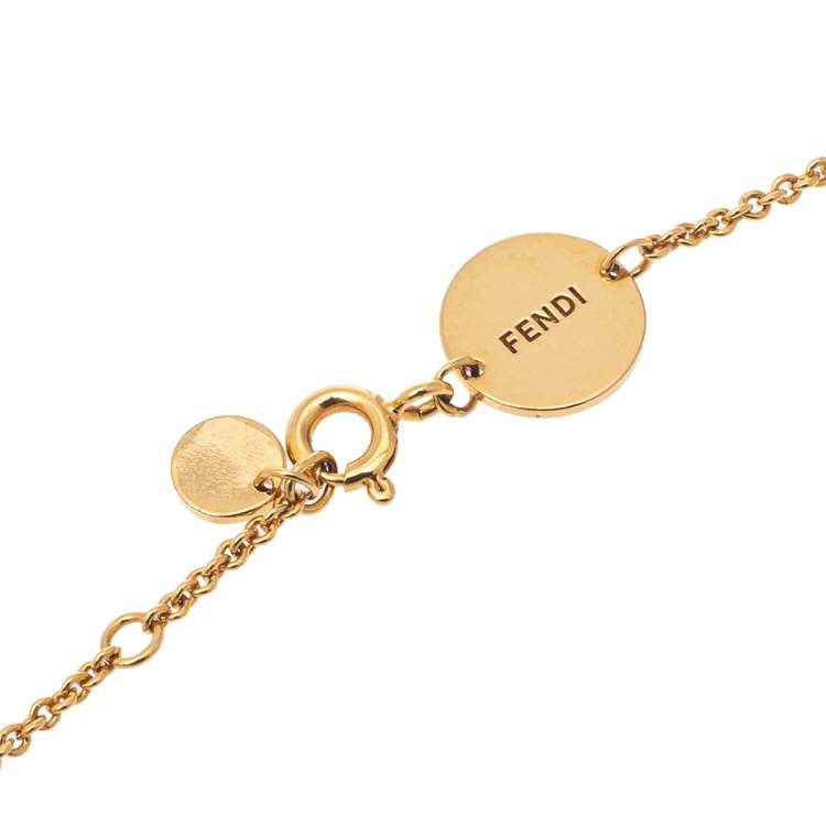 Pre Owned Fendi F is Fendi Black Crystal Gold Tone Bracelet