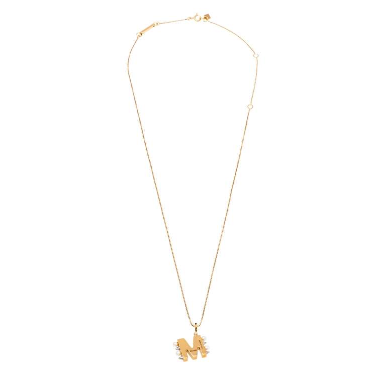 Pre Owned Fendi Abchic/Abclick Letter M Gold Tone Pendant Necklace