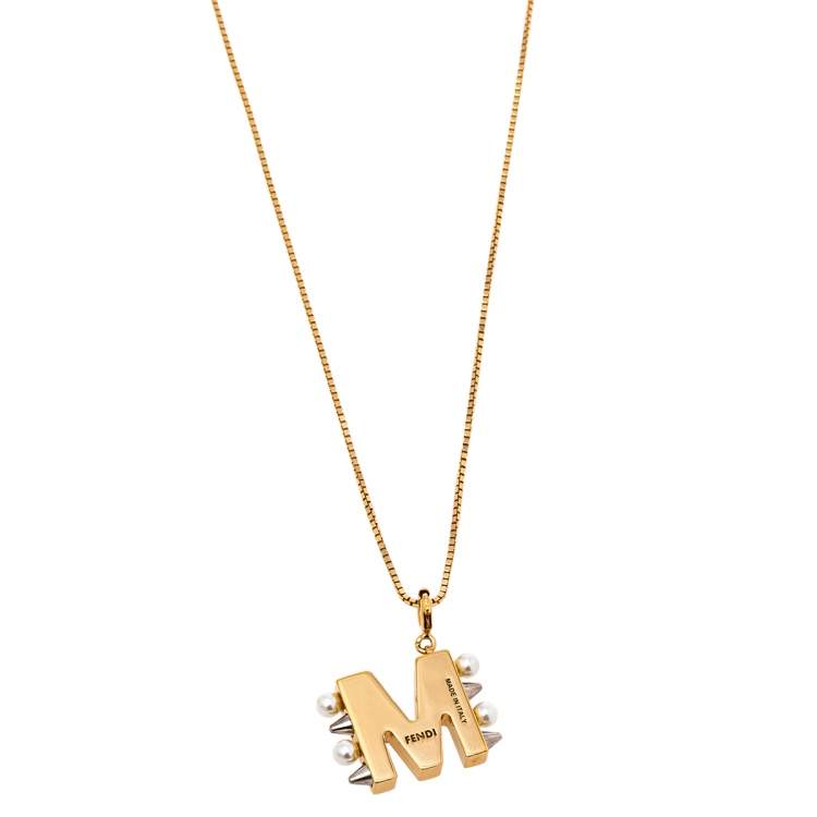 Pre Owned Fendi Abchic/Abclick Letter M Gold Tone Pendant Necklace