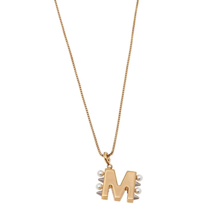 Pre Owned Fendi Abchic/Abclick Letter M Gold Tone Pendant Necklace