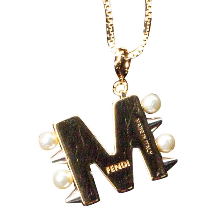 Pre Owned Fendi Abchic/Abclick Letter M Gold Tone Pendant Necklace