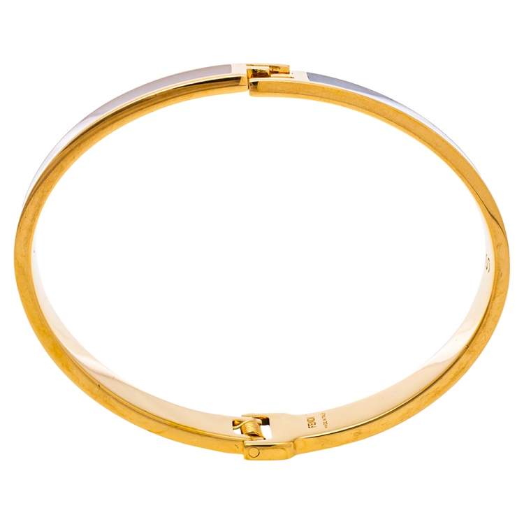 Pre Owned Fendi The Fendista Bicolor Enamel Gold Tone Bracelet S