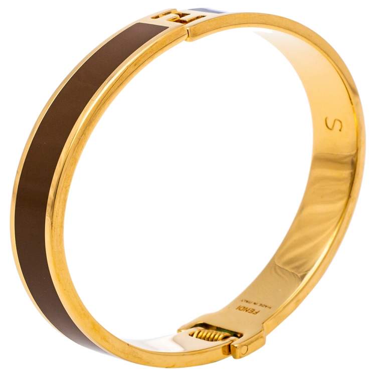 Pre Owned Fendi The Fendista Bicolor Enamel Gold Tone Bracelet S