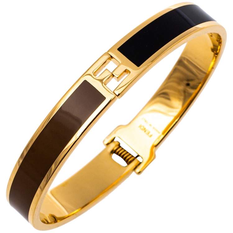 Pre Owned Fendi The Fendista Bicolor Enamel Gold Tone Bracelet S