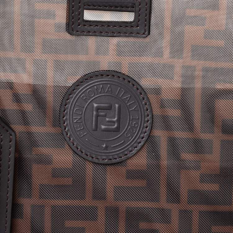 Pre Owned Fendi Brown Zucca Mesh and Leather Large Peekaboo Defender Pouch