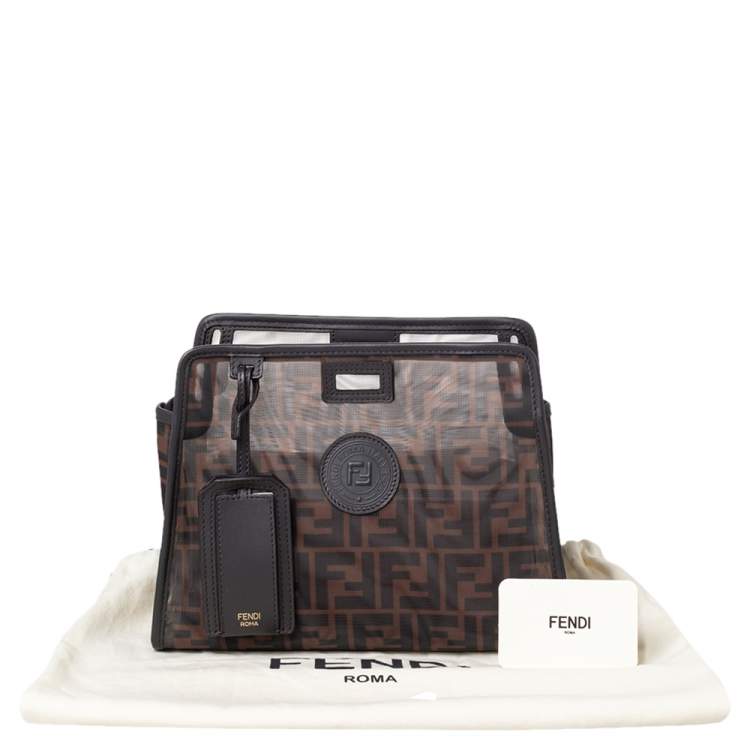 Pre Owned Fendi Brown Zucca Mesh and Leather Large Peekaboo Defender Pouch