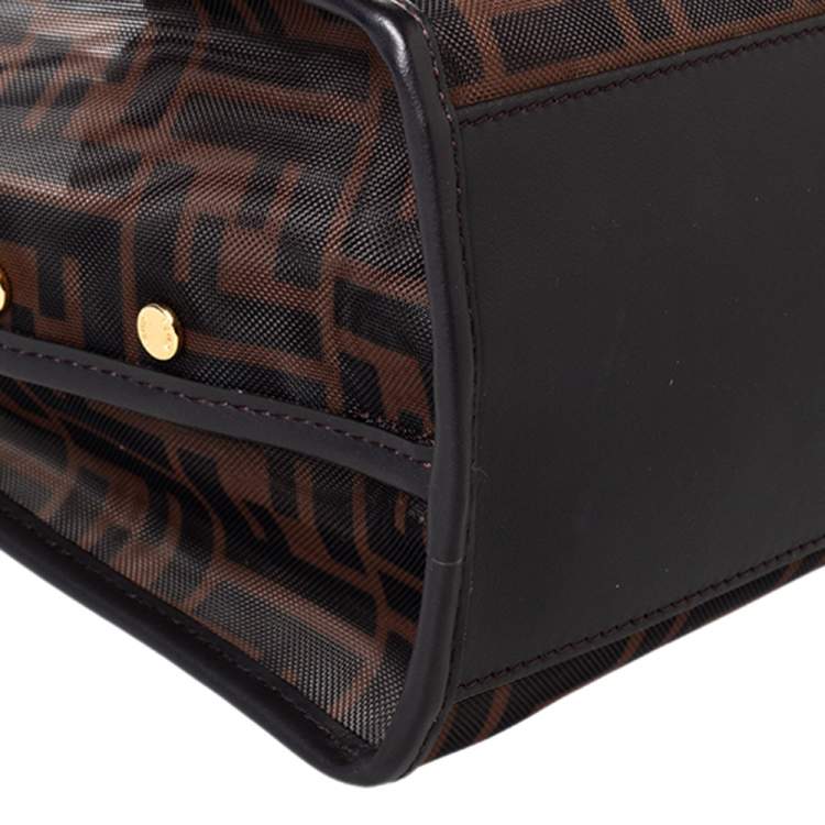 Pre Owned Fendi Brown Zucca Mesh and Leather Large Peekaboo Defender Pouch