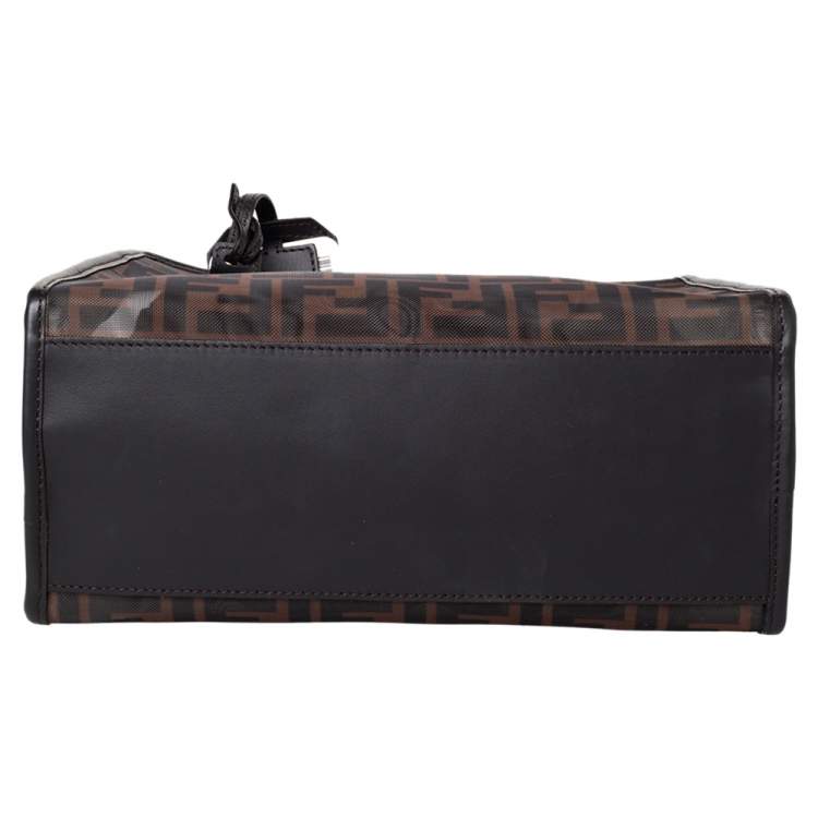 Pre Owned Fendi Brown Zucca Mesh and Leather Large Peekaboo Defender Pouch