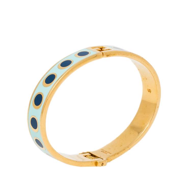 Pre Owned Fendi Fendista Blue Polka Dot Enamel Cuff Bracelet S