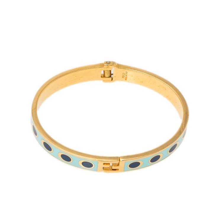 Pre Owned Fendi Fendista Blue Polka Dot Enamel Cuff Bracelet S