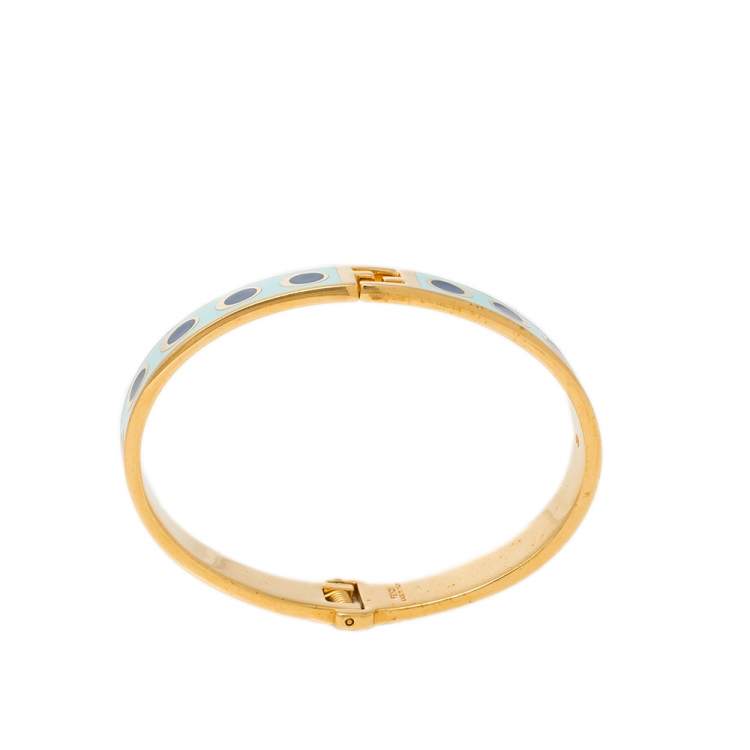 Pre Owned Fendi Fendista Blue Polka Dot Enamel Cuff Bracelet S