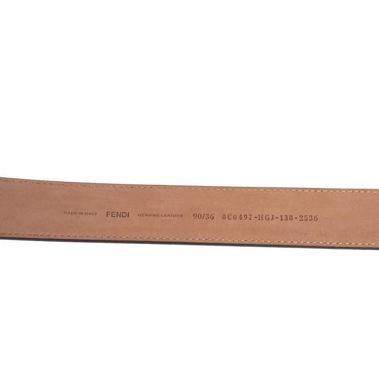 Pre Owned Fendi Grey Leather FF Logo Buckle Belt 90 CM