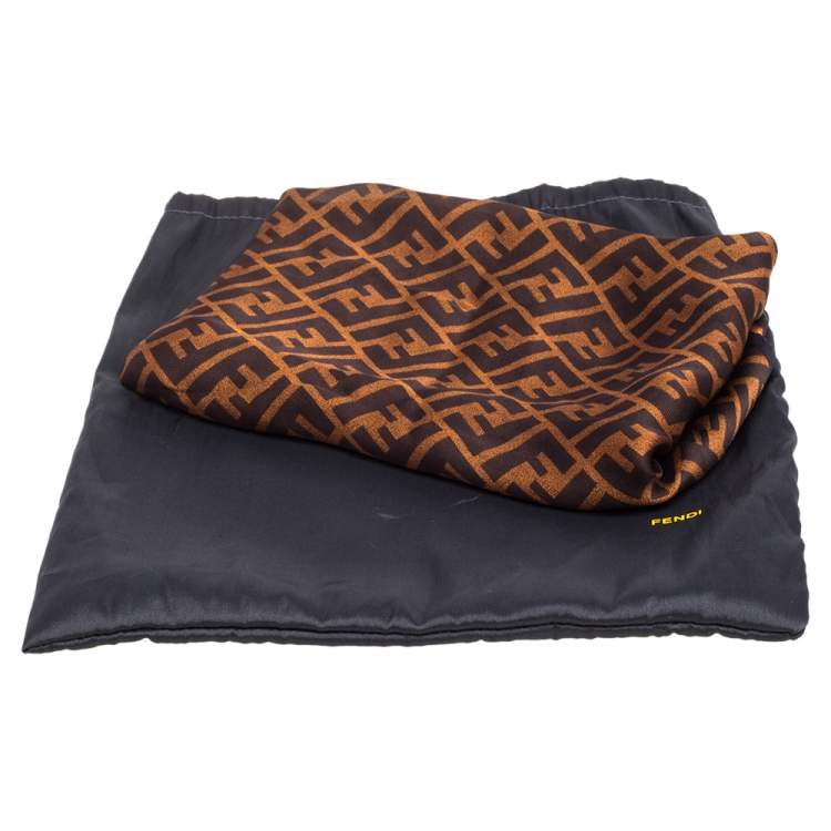 Pre Owned Fendi Brown Zucca Monogram & Animal Printed Silk Stole 