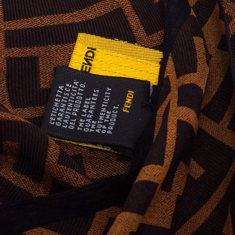 Pre Owned Fendi Brown Zucca Monogram & Animal Printed Silk Stole 