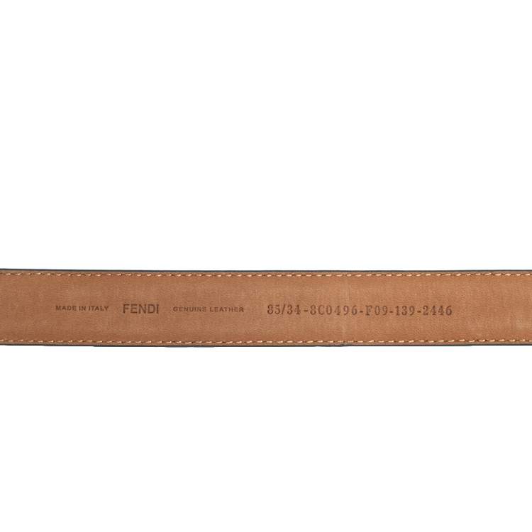 Pre Owned Fendi Blue Leather FF Logo Buckle Belt 85 CM