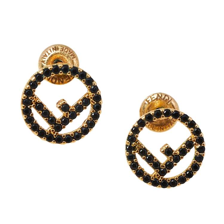 Pre Owned Fendi F is Fendi Black Crystal Stud Earrings