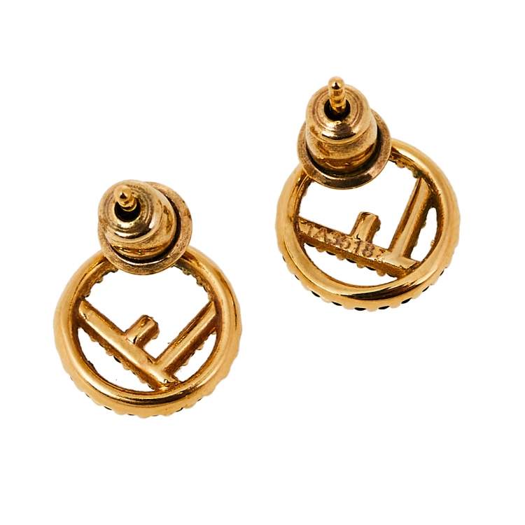 Pre Owned Fendi F is Fendi Black Crystal Stud Earrings