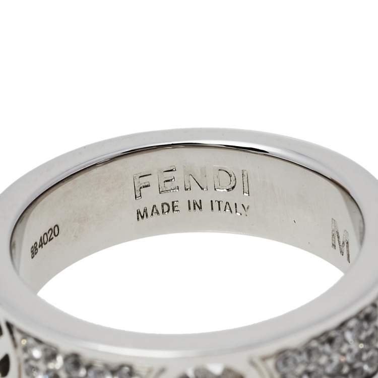 Pre Owned Fendi F Is Fendi Crystal Palladium Finished Band Ring M