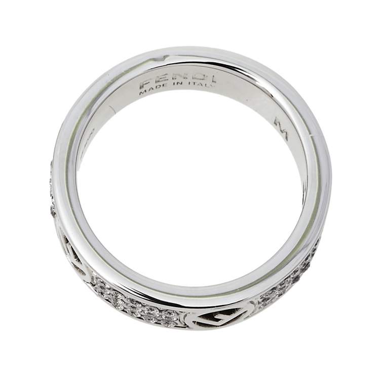 Pre Owned Fendi F Is Fendi Crystal Palladium Finished Band Ring M