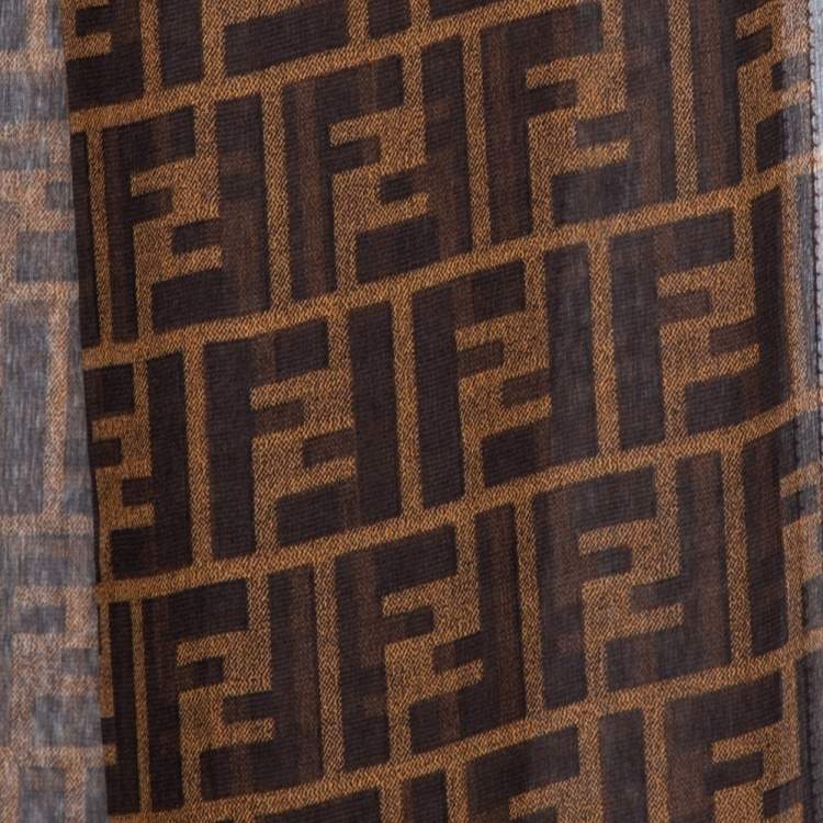 Pre Owned Fendi Brown Zucca Monogram Paneled Silk Scarf
