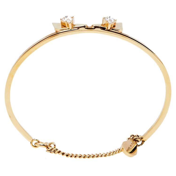 Pre Owned Fendi Monster Eyes Crystal Gold Tone Bracelet M