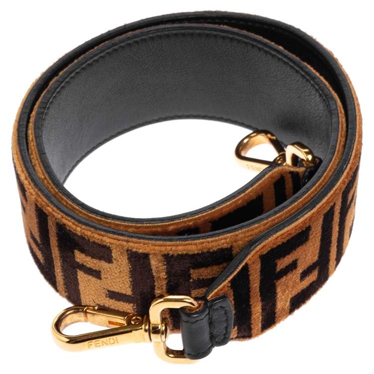 Pre Owned Fendi Brown/Black Zucca Velvet Strap You Shoulder Bag Strap