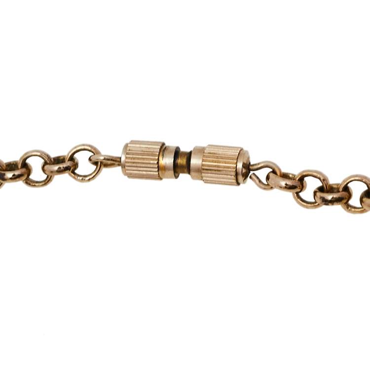 Pre Owned Fendi Gold Tone Identification Pendant Chain Necklace