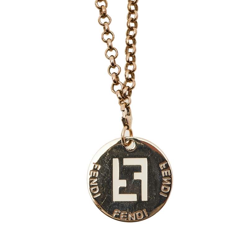 Pre Owned Fendi Gold Tone Identification Pendant Chain Necklace