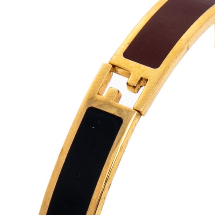 Pre Owned Fendi The Fendista Bicolor Enamel Gold Tone Bracelet L