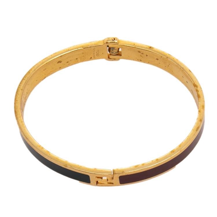 Pre Owned Fendi The Fendista Bicolor Enamel Gold Tone Bracelet L