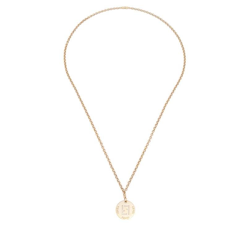 Pre Owned Fendi Collana Identification FF Gold Tone Pendant Necklace