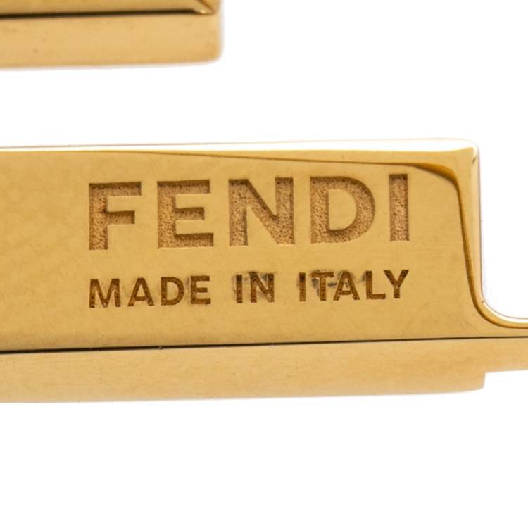 Pre Owned Fendi Gold Tone Black Enamel FF Pin Brooch