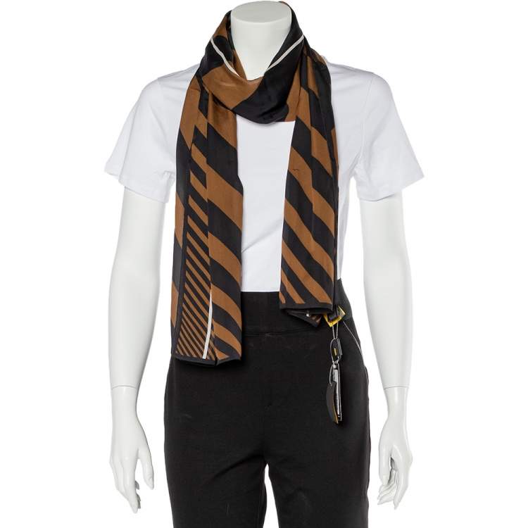 Pre Owned Fendi Brown Degraded Lines Print Silk Crepe Stole 