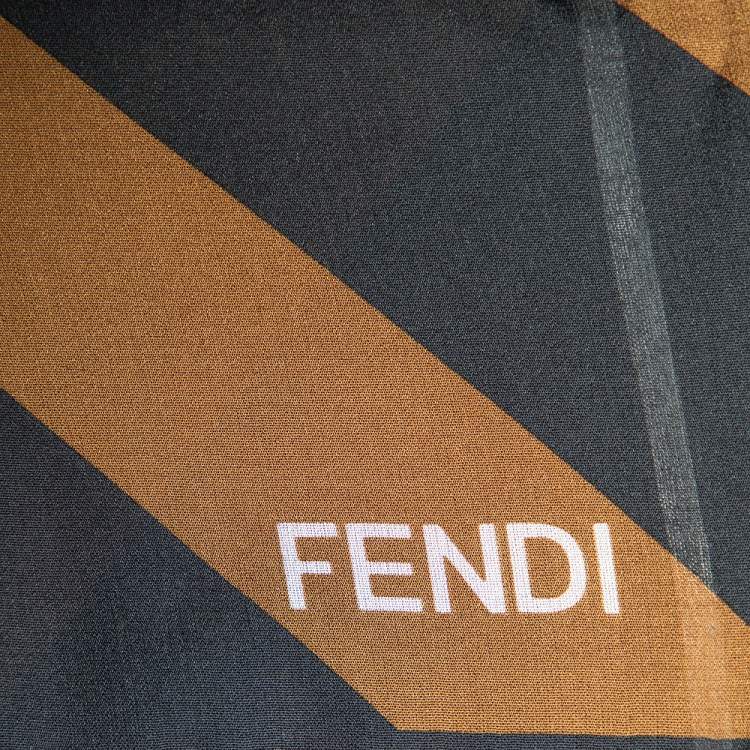 Pre Owned Fendi Brown Degraded Lines Print Silk Crepe Stole 