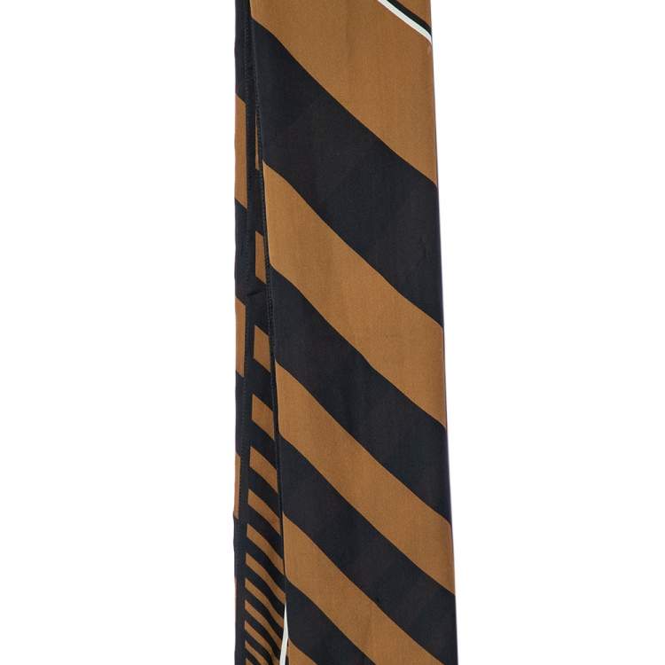 Pre Owned Fendi Brown Degraded Lines Print Silk Crepe Stole 