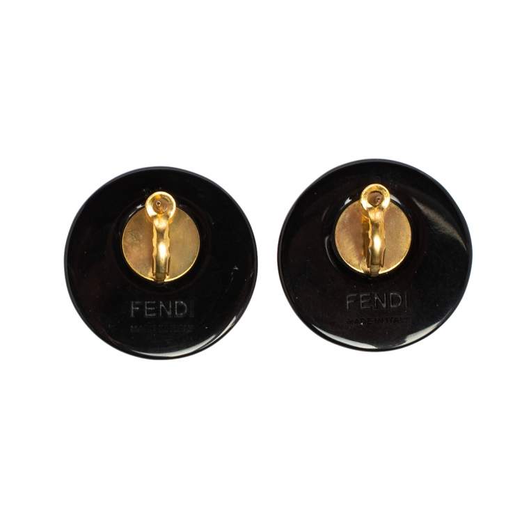 Pre Owned Fendi Beige/Black Resin FF Clip On Earrings
