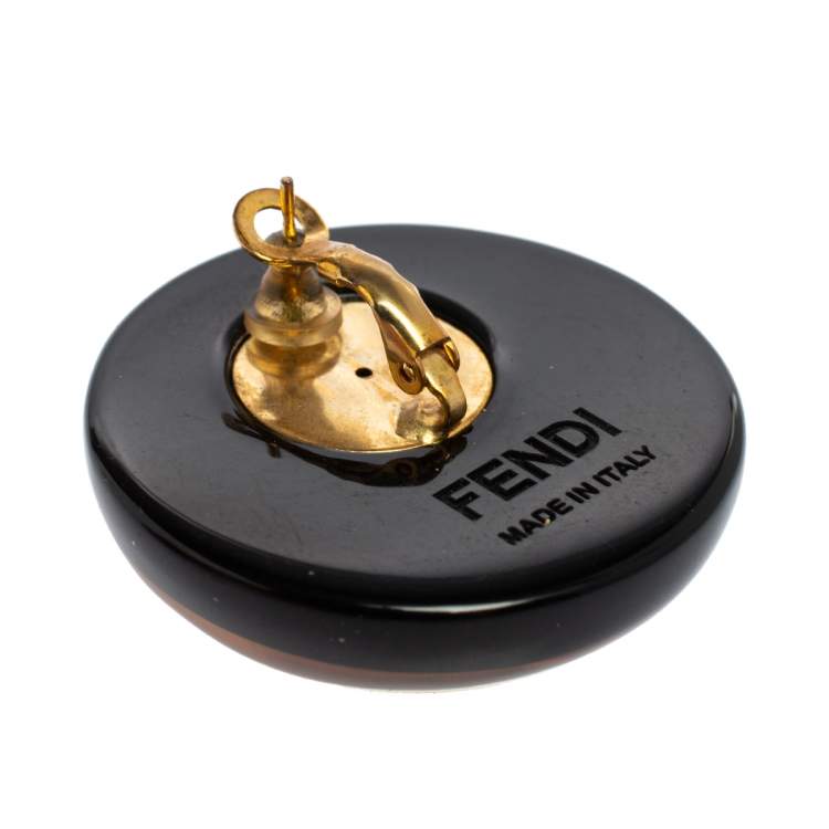 Pre Owned Fendi Beige/Black Resin FF Clip On Earrings
