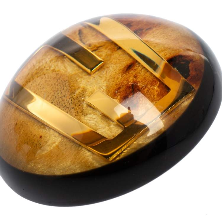 Pre Owned Fendi Beige/Black Resin FF Clip On Earrings